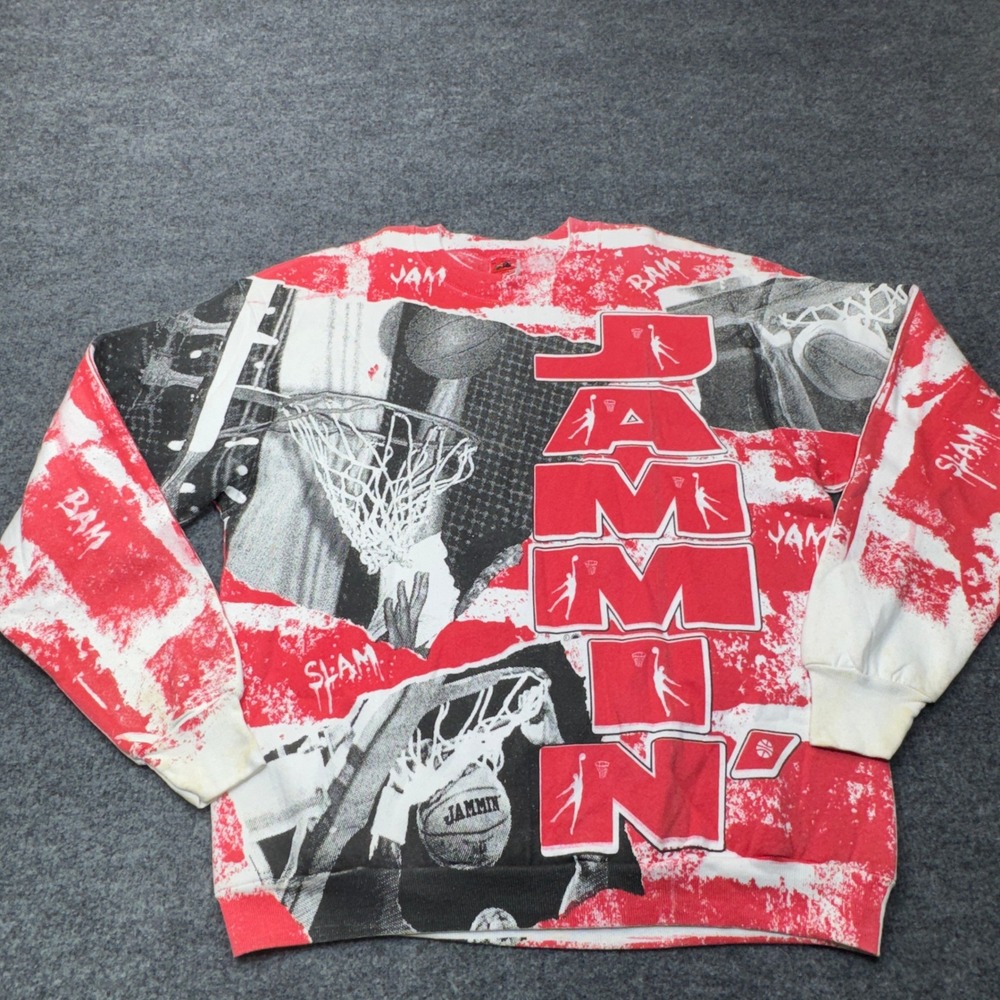 Vintage Jammin Basketball Sweatshirt Mens XL Red All Over Print 90s Streetwear